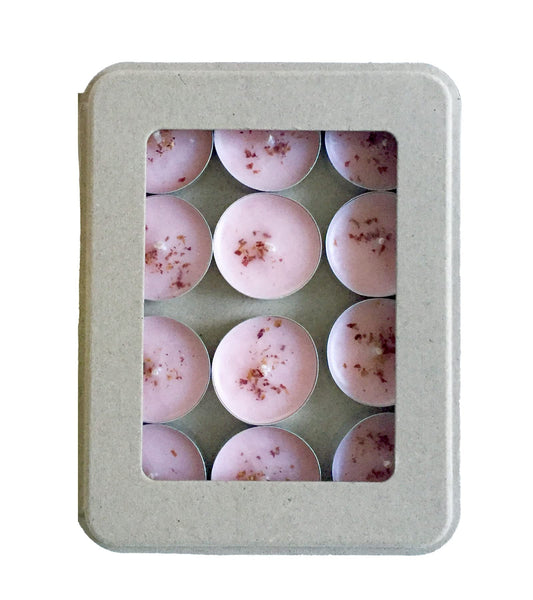 Kaya Rose Scented Tea Light Candles – 12 Pack, Vegan Soy Wax, Floral Aromatherapy, Gift for Her, Birthday, Home Décor