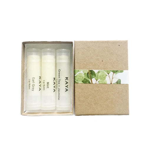 Kaya Earl Grey, Refreshing Mint, Vanilla Lip Balm Gift