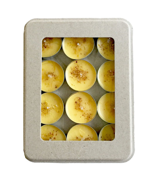 Kaya 12 Citrus Scented Tea Light Candles, Vegan, Hand poured, Eco Friendly, Gift for everyone