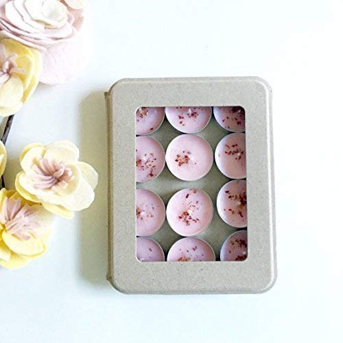 Kaya Rose Scented Tea Light Candles – 12 Pack, Vegan Soy Wax, Floral Aromatherapy, Gift for Her, Birthday, Home Décor